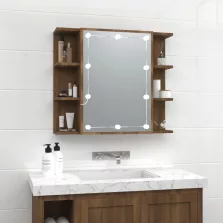   vidaXL barna tölgyszínű tükrös szekrény LED-ekkel 70 x 16,5 x 60 cm