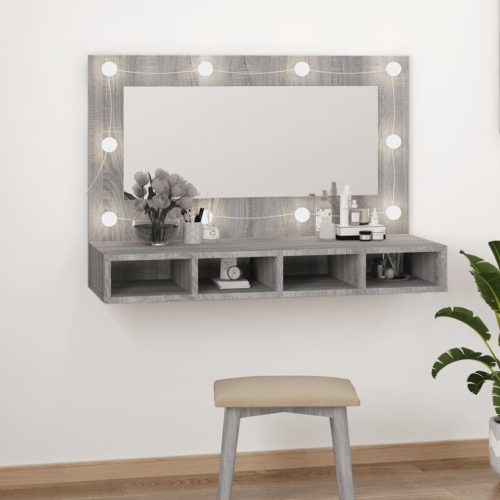 vidaXL szürke sonoma színű tükrös szekrény LED-ekkel 90 x 31,5 x 62 cm