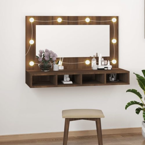 vidaXL barna tölgy színű tükrös szekrény LED-ekkel 90 x 31,5 x 62 cm