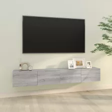   vidaXL 2 db szürke -tölgyszín szerelt fa fali TV-szekrény 100x30x30 cm