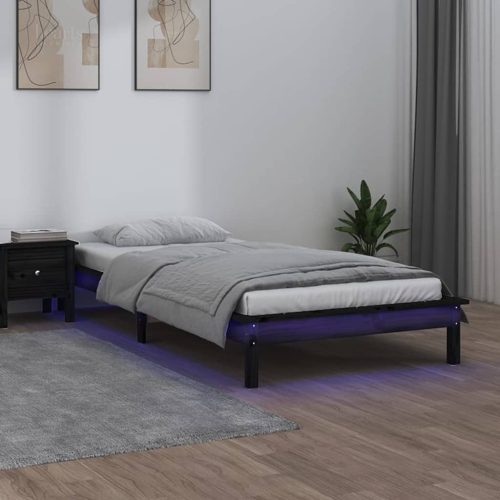 vidaXL fekete tömör fa ágykeret LED-világítással 100 x 200 cm