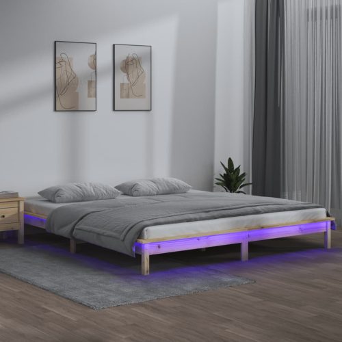 vidaXL King Size tömör fa LED-es ágykeret 150 x 200 cm