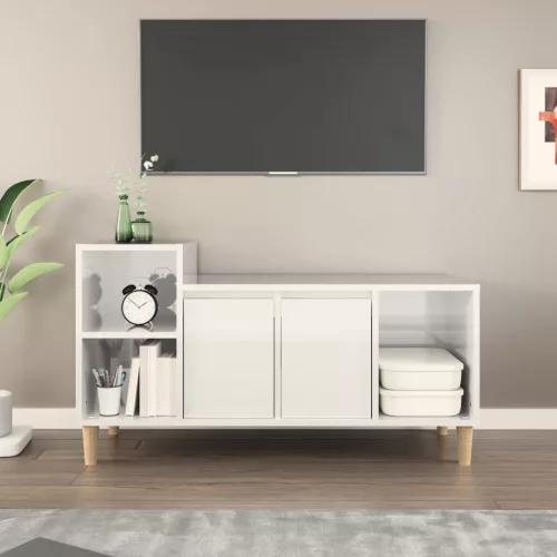 vidaXL fehér magasfényű szerelt fa TV-szekrény 100x35x55 cm