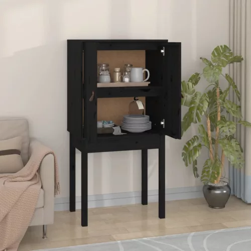 vidaXL fekete tömör fenyőfa magasszekrény 60 x 40 x 120 cm