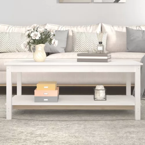 vidaXL fehér tömör fenyőfa dohányzóasztal 110 x 55 x 45 cm