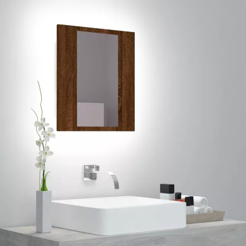 vidaXL barna tölgy szerelt fa tükrös szekrény LED-del 40 x 12 x 45 cm