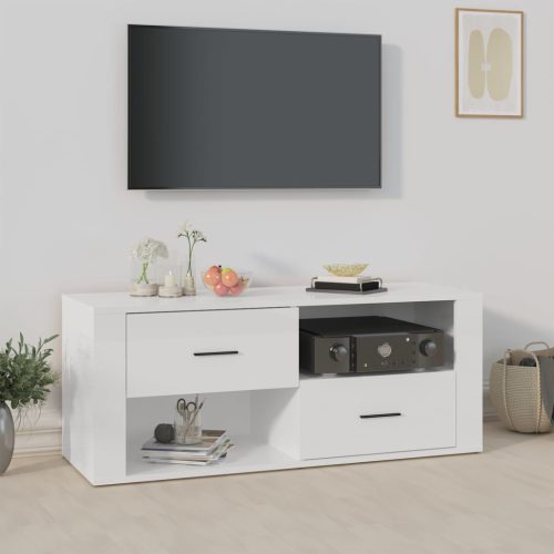 vidaXL fehér magasfényű szerelt fa TV-szekrény 100x35x40 cm