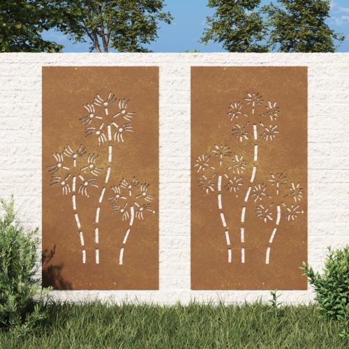 vidaXL 2 db virágmintás corten acél kerti faldísz 105 x 55 cm