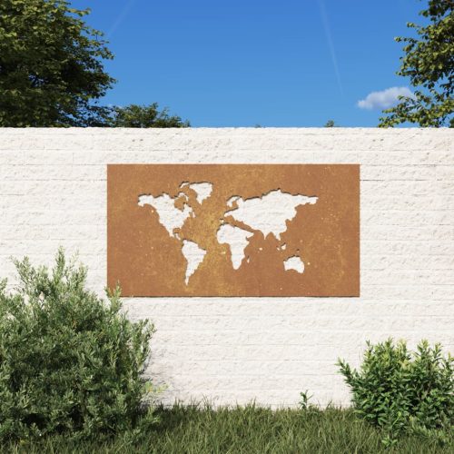 vidaXL világtérkép mintás corten acél kerti faldísz 105 x 55 cm