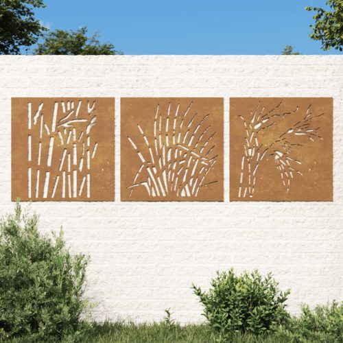 vidaXL 3 db fűmintás corten acél kerti faldísz 55 x 55 cm