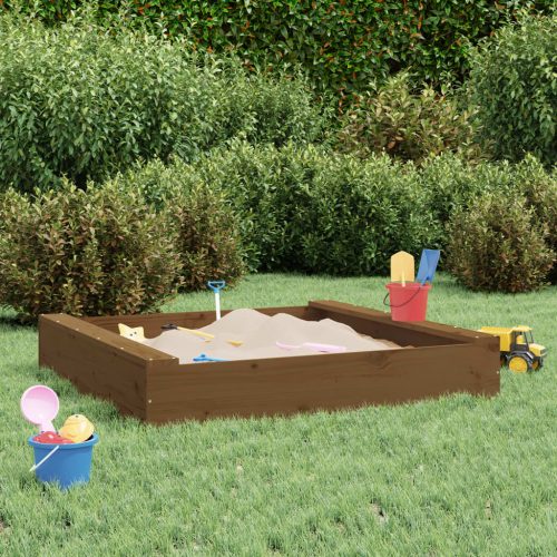 vidaXL mézbarna négyszög alakú tömör fenyőfa homokozó ülésekkel