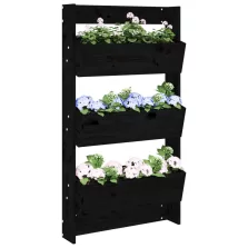   vidaXL fekete 3 szintes tömör fenyőfa fali virágtartó 60x18,5x110 cm