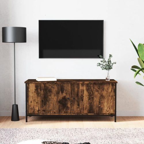 vidaXL füstös tölgyszínű szerelt fa TV-szekrény ajtókkal 102x35x45 cm