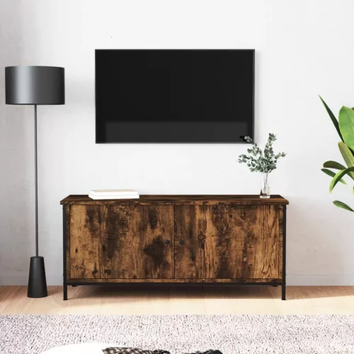 vidaXL füstös tölgy színű szerelt fa TV-szekrény ajtókkal 102x35x45 cm