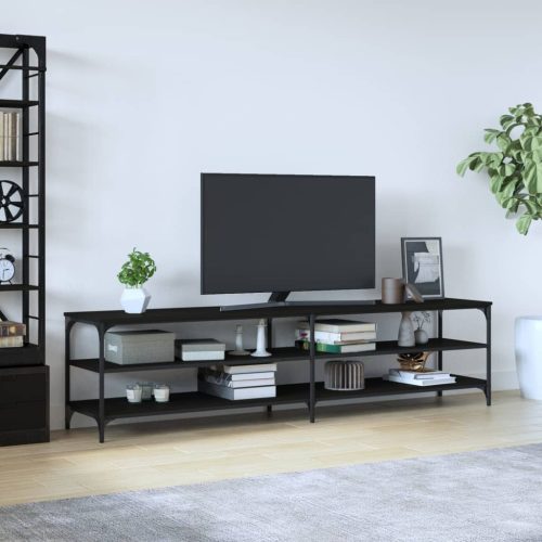 vidaXL fekete szerelt fa és fém TV-szekrény 200x30x50 cm