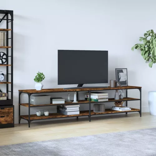 vidaXL füstös tölgy színű szerelt fa és fém TV-szekrény 200x30x50 cm
