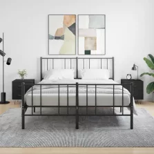   vidaXL 2 db fekete szerelt fa és vas éjjeliszekrény 40 x 35 x 47,5 cm