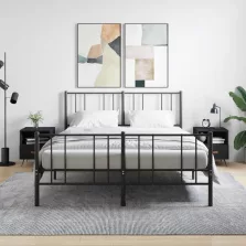  vidaXL 2 db fekete szerelt fa és vas éjjeliszekrény 40 x 35 x 47,5 cm
