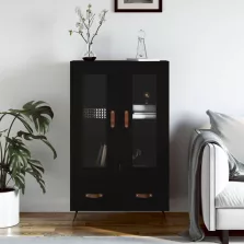 vidaXL fekete szerelt fa magasszekrény 69,5 x 31 x 115 cm