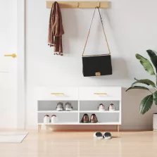 vidaXL magasfényű fehér szerelt fa cipőpolc 102x35x55 cm