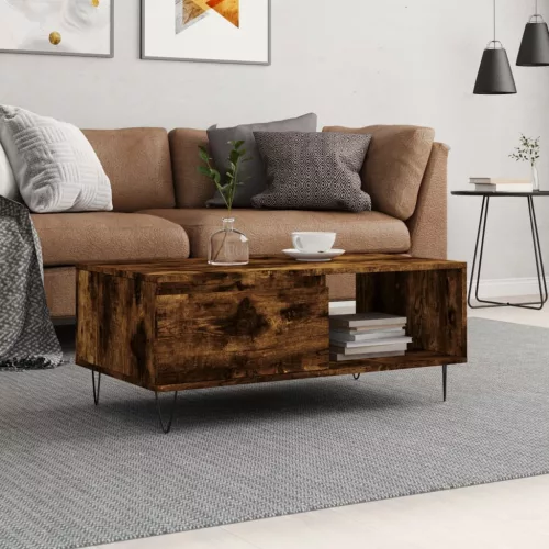 vidaXL füstös tölgy színű fatermék dohányzóasztal 90x50x36,5 cm