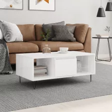   vidaXL magasfényű fehér szerelt fa dohányzóasztal 90 x 50 x 36,5 cm