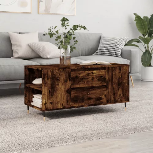 vidaXL füstös tölgy színű szerelt fa dohányzóasztal 102x44,5x50 cm