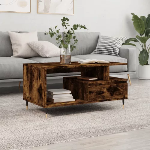 vidaXL füstös tölgy színű szerelt fa dohányzóasztal 90x49x45 cm