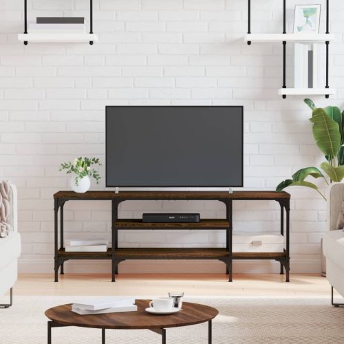 vidaXL barna tölgyszínű szerelt fa és vas TV-szekrény 121x35x45 cm