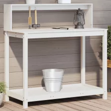   vidaXL fehér tömör fenyőfa ültetőasztal polccal 108 x 50 x 109,5 cm