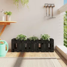   vidaXL fekete tömör fenyőfa kerti magaságyás kerítéssel 100x30x30 cm