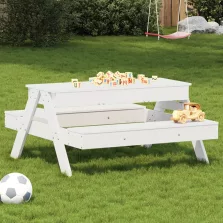   vidaXL fehér tömör fenyőfa piknikasztal homokozóval gyerekeknek