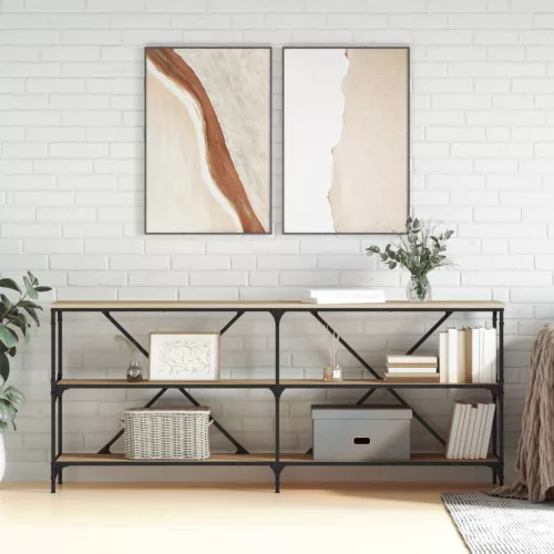 vidaXL sonoma tölgy színű szerelt fa és vas konzolasztal 180x30x75 cm