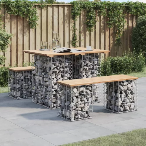 vidaXL tömör fenyőfa kerti asztal gabion mintával 100 x 70 x 72 cm