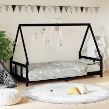 vidaXL fekete tömör fenyőfa gyerekágykeret 90 x 190 cm