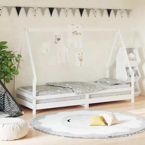 vidaXL fehér tömör fenyőfa gyerekágykeret 90 x 200 cm