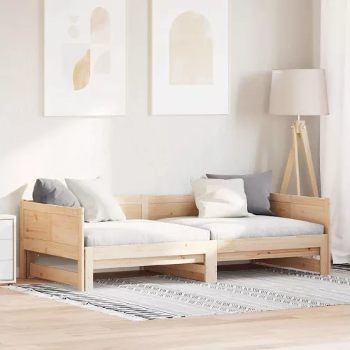 vidaXL Kihúzható nappali ágy Barna 203,5 x 184 x 56,5 cm Tömör fenyőfa