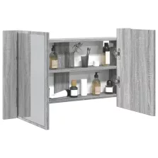   vidaXL szürke sonoma akril LED-es tükrös fürdőszobaszekrény 80x12x45cm