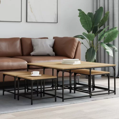 vidaXL 5 db sonoma színű szerelt fa rakásolható dohányzóasztal