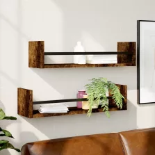   vidaXL 2 db füstös tölgy színű fali polc rúddal 60 x 16 x 14 cm