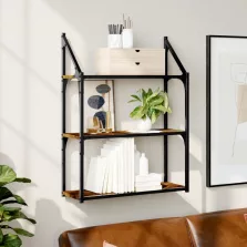   vidaXL 3 szintes füstös tölgy színű szerelt fa falipolc 60x21x78,5 cm