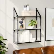   vidaXL 3 szintes szürke sonoma színű szerelt fa fali polc 60x21x78,5cm