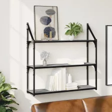   vidaXL 3 szintes szürke sonoma színű szerelt fa fali polc 80x21x78,5cm