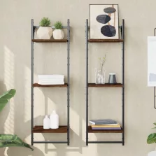   vidaXL 2 db 3 szintes barna tölgy színű fali polc rúddal 30x25x100 cm