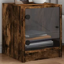   vidaXL 2 db füstös tölgy színű éjjeliszekrény üvegajtókkal 35x37x42 cm