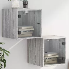   vidaXL 2 db szürke sonoma színű éjjeliszekrény üvegajtóval 35x37x35 cm