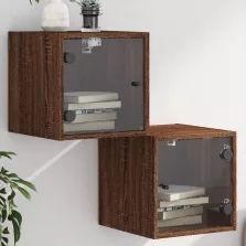   vidaXL 2 db barna tölgy színű éjjeliszekrény üvegajtókkal 35x37x35 cm