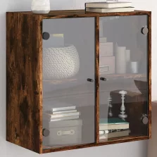   vidaXL füstös tölgyszínű faliszekrény üvegajtókkal 68 x 37 x 68,5 cm