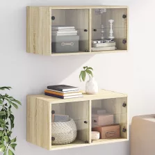   vidaXL 2 db sonoma tölgy színű faliszekrény üvegajtókkal 68,5x37x35 cm