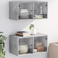  vidaXL 2 db betonszürke faliszekrény üvegajtókkal 68,5 x 37 x 35 cm